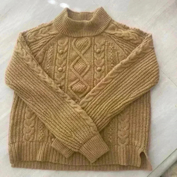 J. Crew Wool Blend Azra Pom Pom Cable Knit Mock Neck Sweater Size Medium preppy - Picture 11 of 11